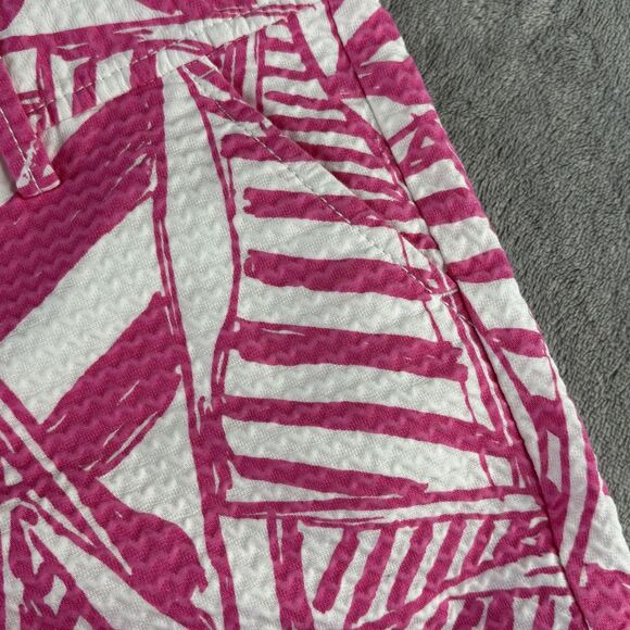 Lilly Pulitzer Shorts Womens 00 Pink White Callahan Tropical Print Seersucker - Picture 13 of 15